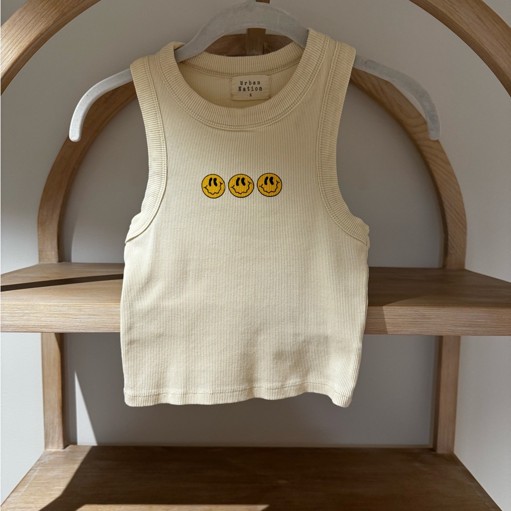 Kids Cream Tank Top with Smiley Faces